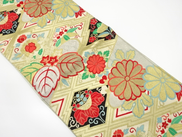 アンティーク　菊に楓・草花模様織り出し袋帯（材料）